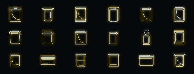 Glowing neon icons showcase various vacuum sealed bags and containers, emphasizing modern food storage methods