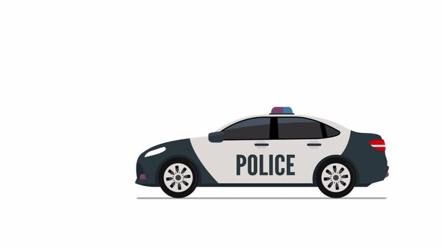 animated cartoon police car  moving on white background video footage 