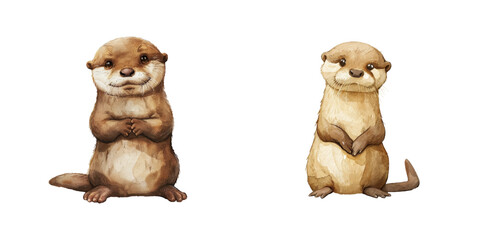 otter watercolor vector illustration