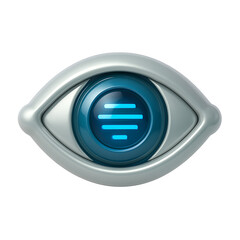 3D Robot Eye Icon with Scanning Lines Futuristic Vision Technology