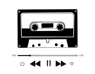 audio cassette tape vintage sound of music sketch, black and white line drawing of a hand on a transparent background.