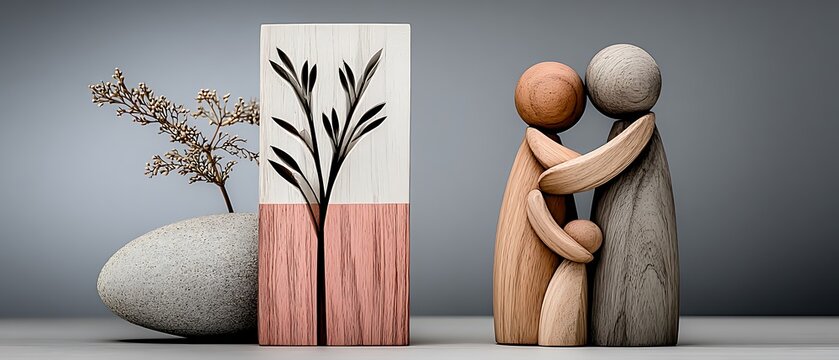 Wooden figures of a family - Powered by Adobe