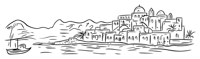 hillside village with domed buildings by the sea © Mago