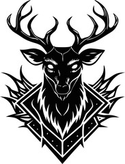 Fototapeta premium A deer with antlers and a skull on its face