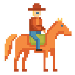 Pixel Art Cowboy Riding Horse   Retro Video Game Style Western Illustration