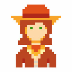 8 Bit Pixel Art Character in Western Attire with Cowboy Hat