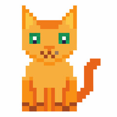 Pixel Art Orange Cat with Green Eyes   Retro Digital Feline Illustration