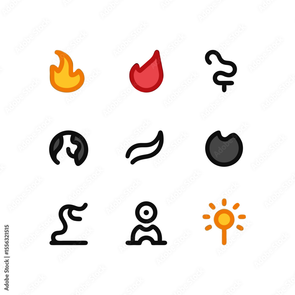Fototapete symbolic representations of fire, smoke, and light in a modern graphic, illustrating contrasting ele