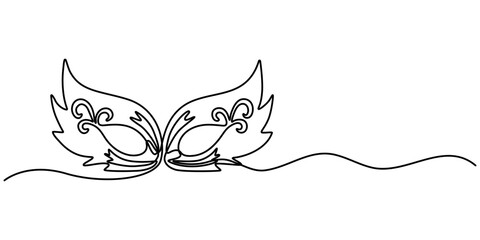 Continuous line drawing of Mardi Gras Carnival mask. One line art. Vector illustration, Masquerade Mask Continuous Line Art Illustration, Carnival Mask Brazilian Drawing, Summer Carnival mask. 