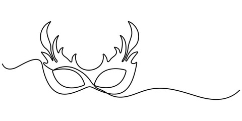 Continuous line drawing of Mardi Gras Carnival mask. One line art. Vector illustration, Masquerade Mask Continuous Line Art Illustration, Carnival Mask Brazilian Drawing, Summer Carnival mask. 