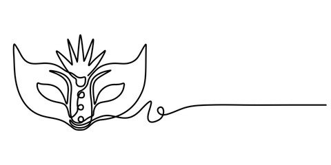 Continuous line drawing of Mardi Gras Carnival mask. One line art. Vector illustration, Masquerade Mask Continuous Line Art Illustration, Carnival Mask Brazilian Drawing, Summer Carnival mask. 