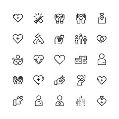 Valentine's Day icons set. Vector icon as ecg, doctor, pacemaker, heart outline pictogram.