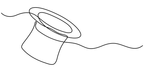 Magic hat with a wand of continuous one line drawing, Magician's Hat Icon on Transparent Background, Magic has outline pro vector illustration. minimal concept one line icon, Magic has outline pro. 