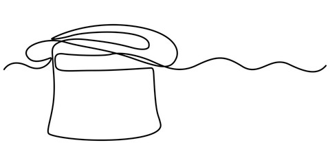 Magic hat with a wand of continuous one line drawing, Magician's Hat Icon on Transparent Background, Magic has outline pro vector illustration. minimal concept one line icon, Magic has outline pro. 