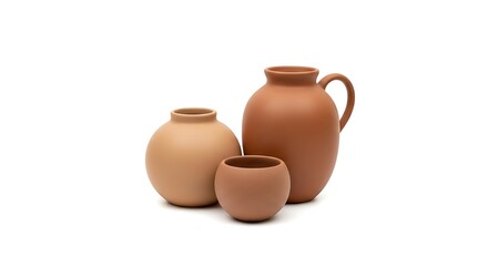 Three Terracotta Vases on White Minimalist Still Life