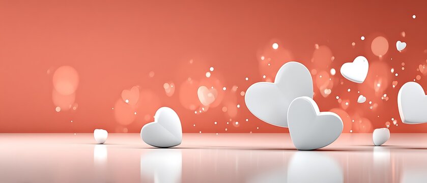 White hearts on a coral background