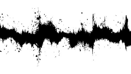 Obraz premium Vector brush grunge texture. Soundwave with ink splatter effect, black and white. Sound wave with ink splatter effect, Black and white, isolated on white background. 