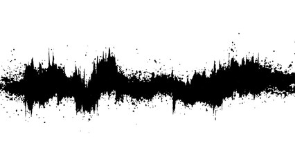 Vector brush grunge texture. Soundwave with ink splatter effect, black and white. Sound wave with ink splatter effect, Black and white, isolated on white background. 