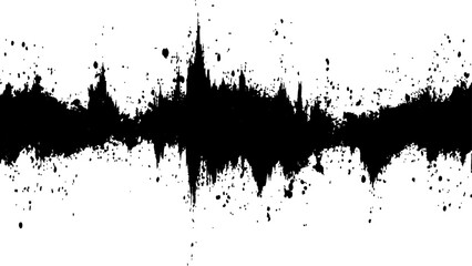 Vector brush grunge texture. Soundwave with ink splatter effect, black and white. Sound wave with ink splatter effect, Black and white, isolated on white background. 