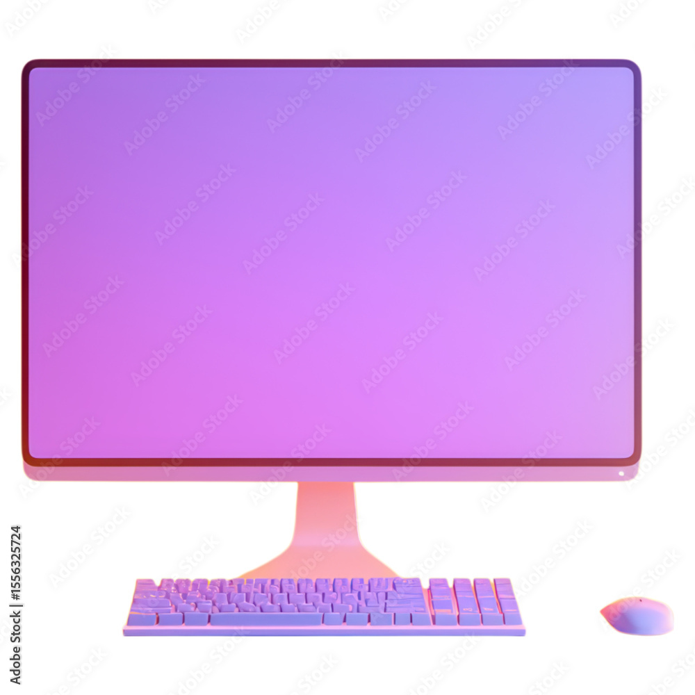 Poster modern computer monitor with colorful gradient desktop background, isolated on transparent backgroun