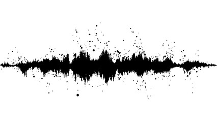 Vector brush grunge texture. Soundwave with ink splatter effect, black and white. Sound wave with ink splatter effect, Black and white, isolated on white background. 