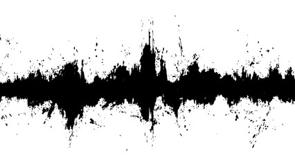 Vector brush grunge texture. Soundwave with ink splatter effect, black and white. Sound wave with ink splatter effect, Black and white, isolated on white background. 