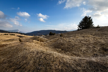 Basson Hill: trenches of the Austro-Hungarian stronghold of the Great War. Vezzena, Levico Terme, Trentino, Italy.