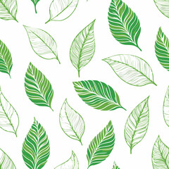Obraz premium Seamless Tropical Leaf Pattern Vector - Green Banana Leaves Background Illustration