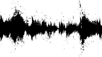 Vector brush grunge texture. Soundwave with ink splatter effect, black and white. Sound wave with ink splatter effect, Black and white, isolated on white background. 