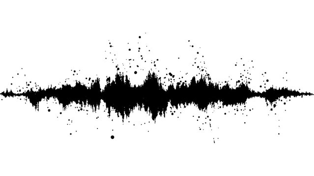Vector brush grunge texture. Soundwave with ink splatter effect, black and white. Sound wave with ink splatter effect, Black and white, isolated on white background. 