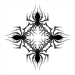 Spider Tribal Tattoo Design &ndash; Symmetrical Black Ink Ornament with Gothic Style