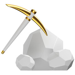 3d icon of a chunk of a rock chunk and a pickaxe mining it