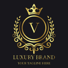 Golden V Monogram Luxury Brand Logo