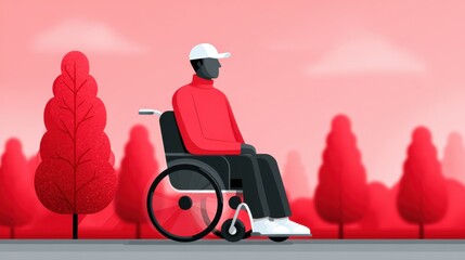 Golf practice session with golfer in wheelchair accompanied by coach in a vibrant outdoor setting during the day. National Golf Month