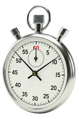 Shiny metal analog stopwatch for timing sporting events isolated on a transparent background