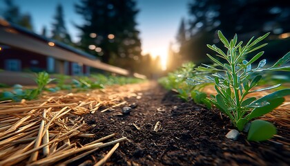 Organic garden row in sunlight