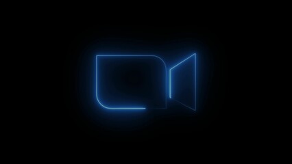 Blue Neon Video Camera Icon on Black Background glowing