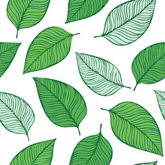 Seamless Tropical Leaf Pattern Vector - Green Banana Leaves Background Illustration