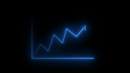 Glowing Blue Neon Graph Rising Arrow on Black Background