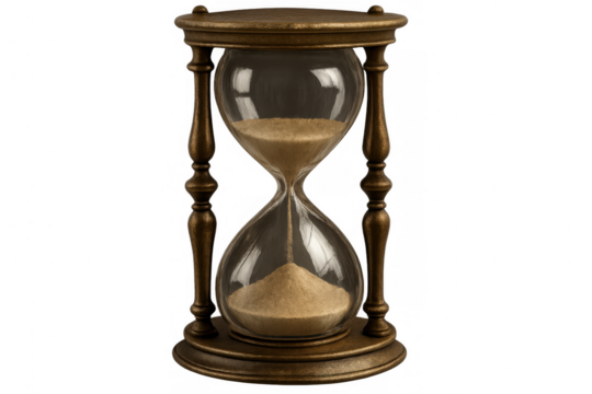 Classic hourglass with falling sand, symbolizing the passage of time on a transparent background - Powered by Adobe