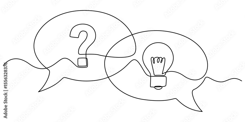Poster quick tips. continuous one line drawing of question mark and speech bubble. trendy line art vector o