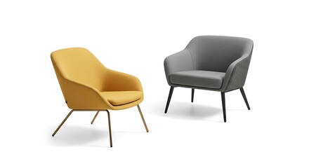 Two Modern Armchairs Isolated on White Background for Interior Design