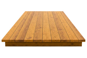 Empty wooden plank tabletop with a beautiful grain pattern isolated on a transparent background