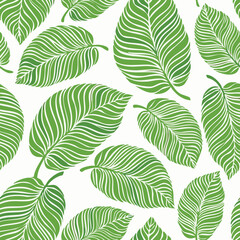 Seamless Tropical Leaf Pattern Vector - Green Banana Leaves Background Illustration