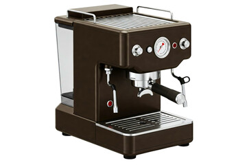 Retro dark brown espresso and cappuccino coffee maker machine isolated on a transparent background