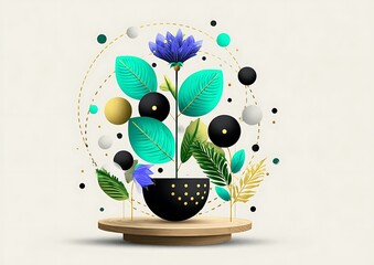 Abstract floral arrangement on pedestal