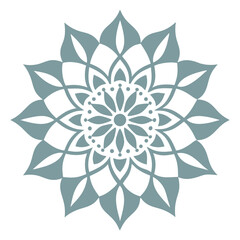 - A delicate, monochromatic mandala in a radial pattern, showcasing interwoven floral and geometric designs with ornate details.