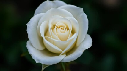 Close-up of a Delicate White Rose - A single, pristine white rose is captured in exquisite detail, its petals gently unfurling to reveal a soft, creamy center. - Powered by Adobe