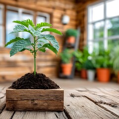 Small plant in wooden box
