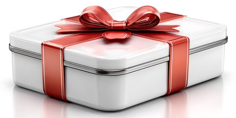 White gift box with red ribbon
